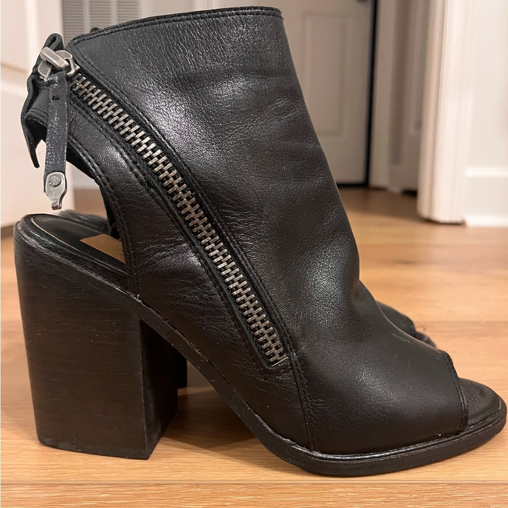 Dolce Vita black leather peep toe bootie with block heel